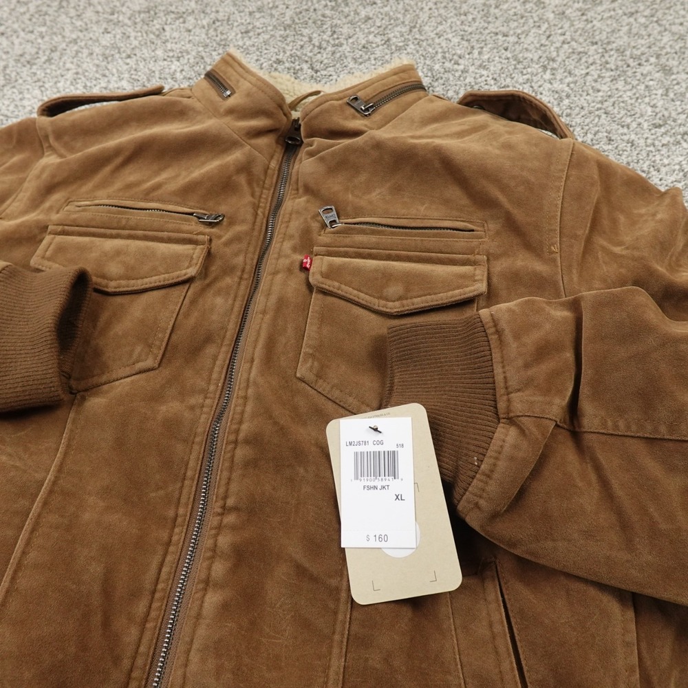 NEW Levis Jacket Mens XL Brown Sherpa Lined Faux Suede Trucker Bomber Coat‎ Work